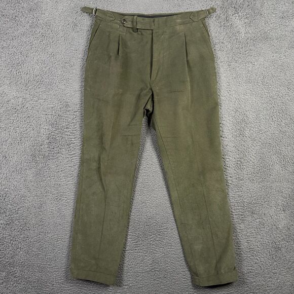 Anglo Italian Pants Mens 31x29 Green Slim Brushed Twill Chino Side Adjusters - Picture 1 of 13